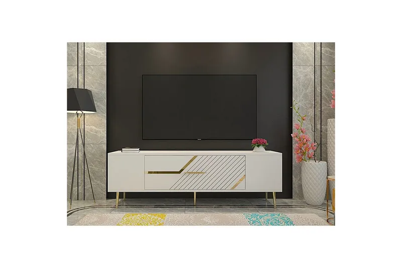 Anira TV-taso 150 cm - Valkoinen/Keltainend - Huonekalut - TV- & Mediakalusteet - Tv taso & Mediataso
