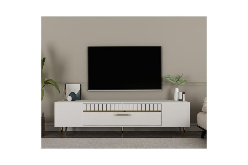 Anira TV-taso 150 cm - Valkoinen/Keltainend - Huonekalut - TV- & Mediakalusteet - Tv taso & Mediataso