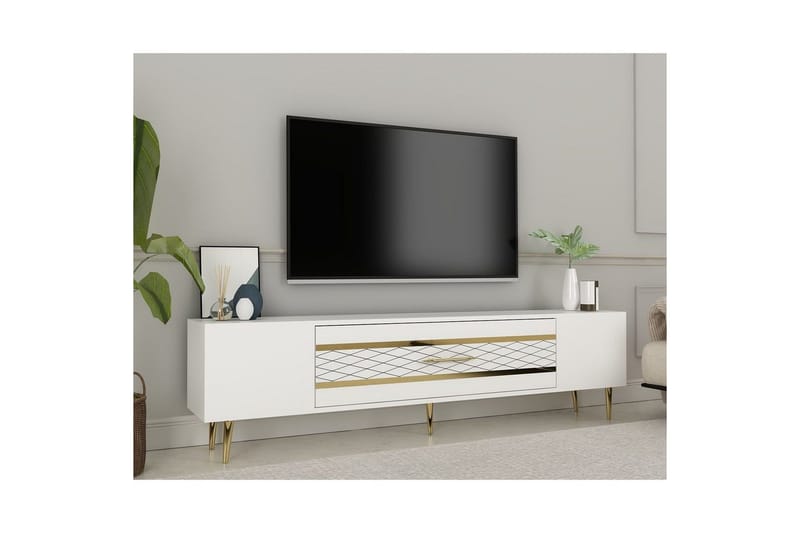 Anira TV-taso 150 cm - Valkoinen/Keltainend - Huonekalut - TV- & Mediakalusteet - Tv taso & Mediataso