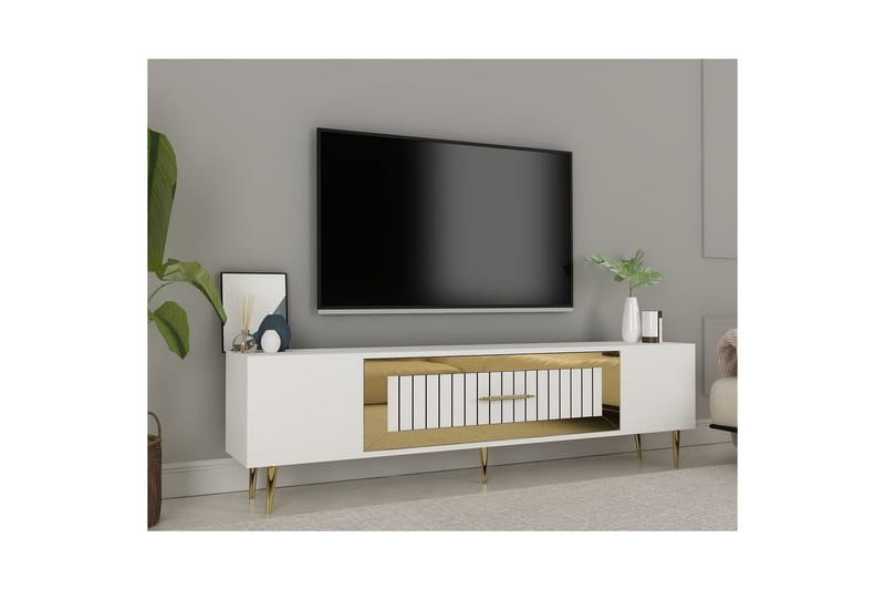 Anira TV-taso 150 cm - Valkoinen/Keltainend - Huonekalut - TV- & Mediakalusteet - Tv taso & Mediataso