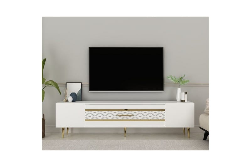 Anira TV-taso 150 cm - Valkoinen/Keltainend - Huonekalut - TV- & Mediakalusteet - Tv taso & Mediataso