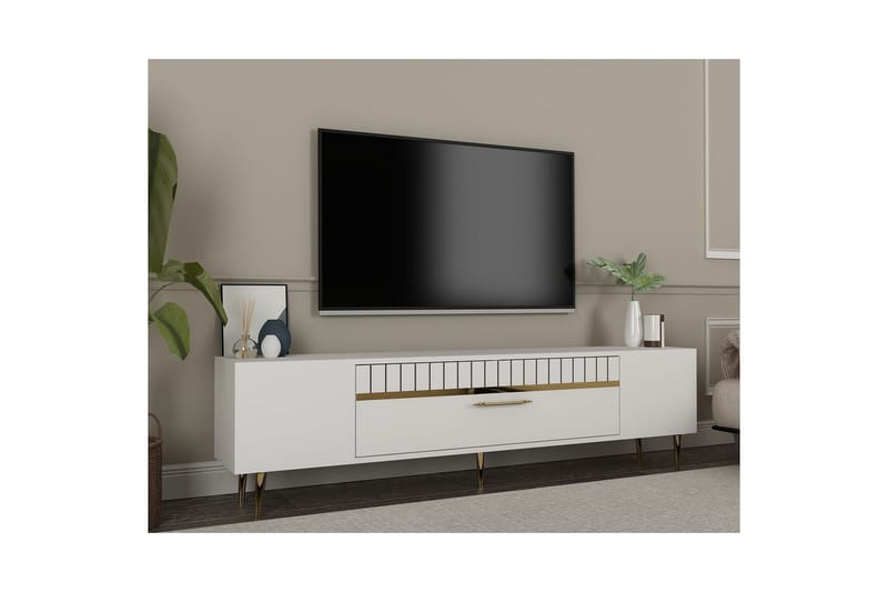 Anira TV-taso 150 cm - Valkoinen/Keltainend - Huonekalut - TV- & Mediakalusteet - Tv taso & Mediataso