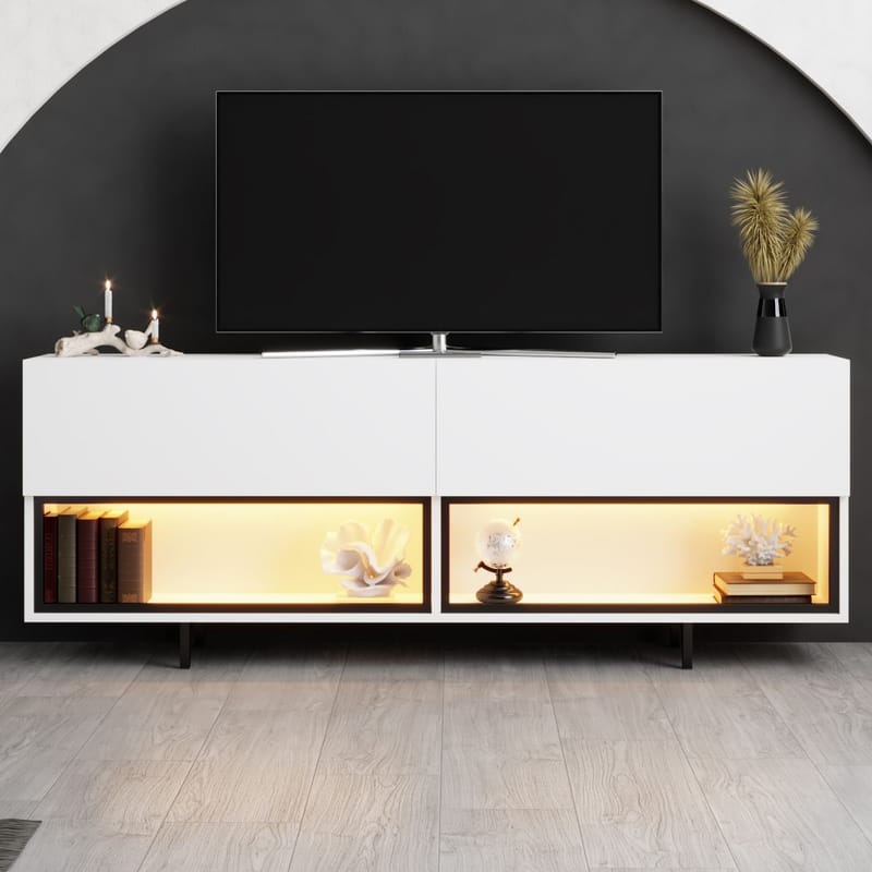 Cielieucel tv-taso 180 cm säilytystilalla maalattua puuta - Valkoinen - Huonekalut - TV- & Mediakalusteet - Tv taso & Mediataso