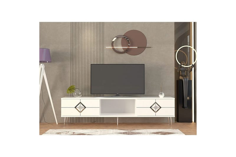 Cleryn TV-taso 150 cm - Valkoinen/Hopea - Huonekalut - TV- & Mediakalusteet - Tv taso & Mediataso