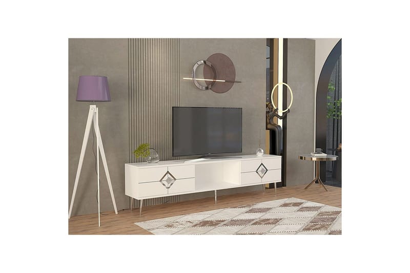 Cleryn TV-taso 150 cm - Valkoinen/Hopea - Huonekalut - TV- & Mediakalusteet - Tv taso & Mediataso