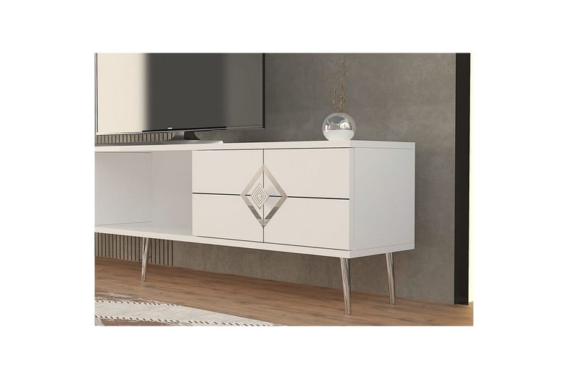Cleryn TV-taso 150 cm - Valkoinen/Hopea - Huonekalut - TV- & Mediakalusteet - Tv taso & Mediataso