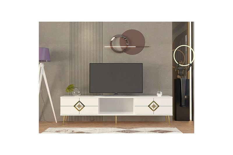 Cleryn TV-taso 150 cm - Valkoinen/Keltainend - Huonekalut - TV- & Mediakalusteet - Tv taso & Mediataso