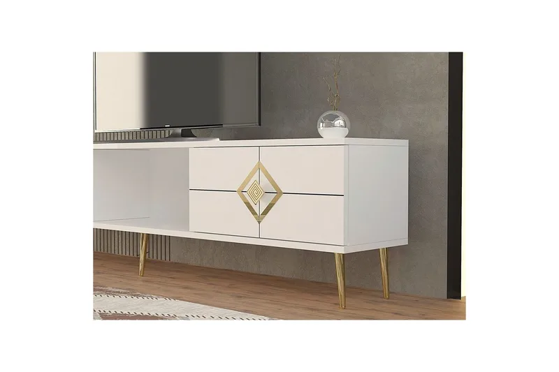 Cleryn TV-taso 150 cm - Valkoinen/Keltainend - Huonekalut - TV- & Mediakalusteet - Tv taso & Mediataso