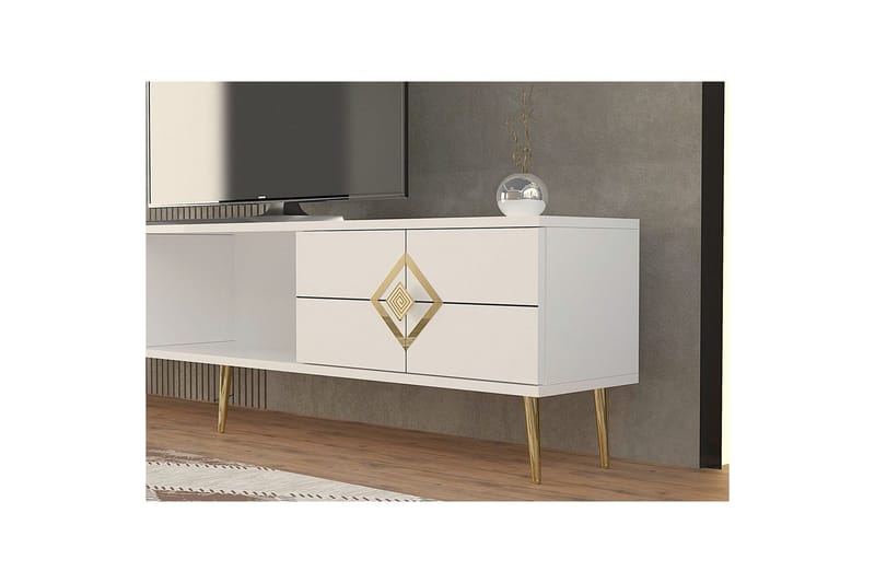 Cleryn TV-taso 150 cm - Valkoinen/Keltainend - Huonekalut - TV- & Mediakalusteet - Tv taso & Mediataso