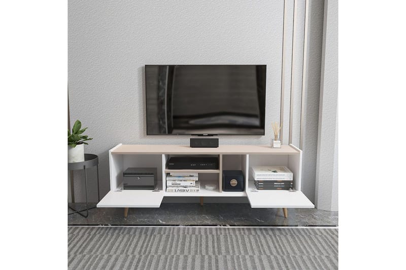 Corvo lattialla seisova tv-taso 154,4 cm säilytystilalla maalattua puuta - Valkoinen|Beige - Huonekalut - TV- & Mediakalusteet - Tv taso & Mediataso