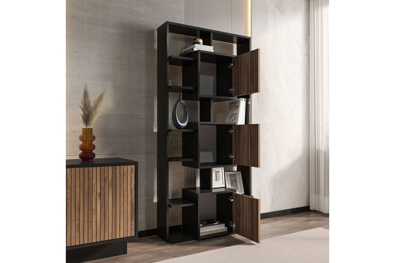 Dargaville Kirjahylly 85 cm - Musta/Pähkinä - Säilytys - Hylly - Kirjahylly