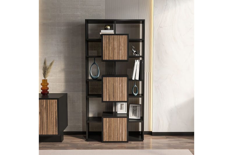 Dargaville Kirjahylly 85 cm - Musta/Pähkinä - Säilytys - Hylly - Kirjahylly