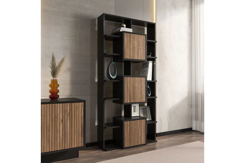 Dargaville Kirjahylly 85 cm - Musta/Pähkinä - Säilytys - Hylly - Kirjahylly