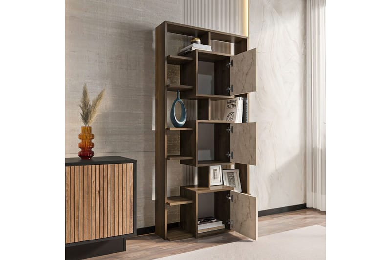 Dargaville Kirjahylly 85 cm - Pähkinä/Travertiini - Säilytys - Hylly - Kirjahylly