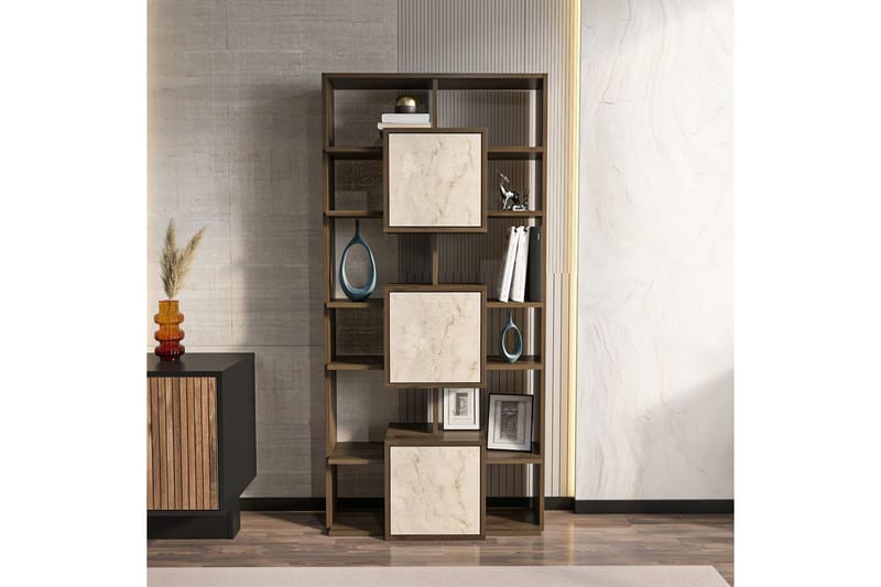 Dargaville Kirjahylly 85 cm - Pähkinä/Travertiini - Säilytys - Hylly - Kirjahylly