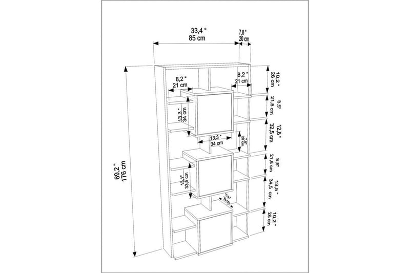 Dargaville Kirjahylly 85 cm - Pähkinä/Travertiini - Säilytys - Hylly - Kirjahylly