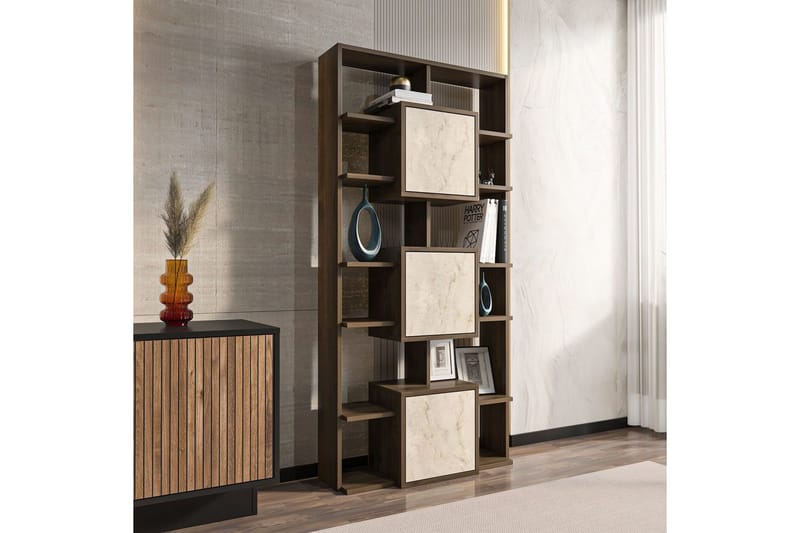 Dargaville Kirjahylly 85 cm - Pähkinä/Travertiini - Säilytys - Hylly - Kirjahylly