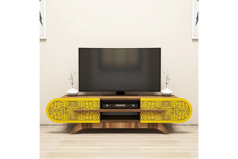 Defneia TV-taso 145 cm - Pähkinä/Keltainen - Huonekalut - TV- & Mediakalusteet - Tv taso & Mediataso