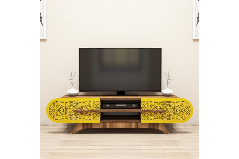 Defneia TV-taso 145 cm - Pähkinä/Keltainen - Huonekalut - TV- & Mediakalusteet - Tv taso & Mediataso