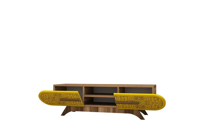 Defneia TV-taso 145 cm - Pähkinä/Keltainen - Huonekalut - TV- & Mediakalusteet - Tv taso & Mediataso