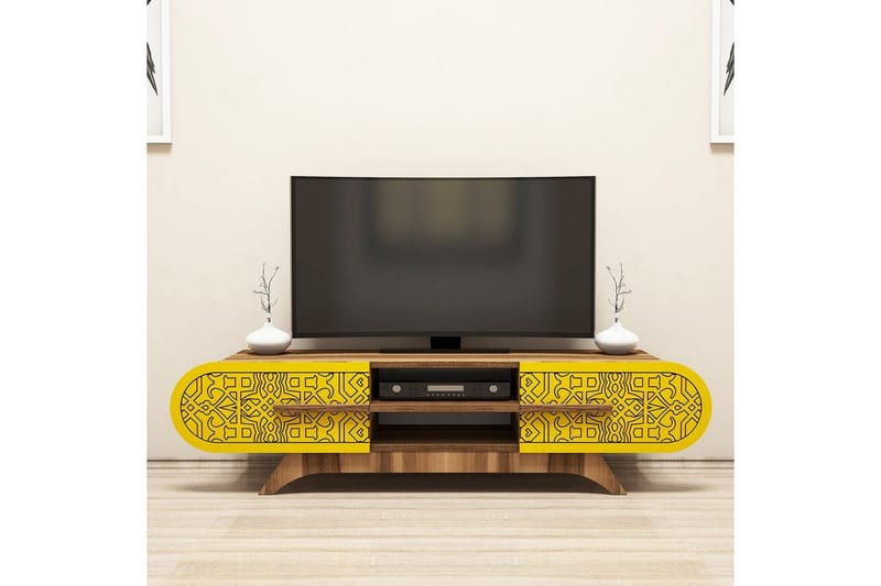 Defneia TV-taso 145 cm - Pähkinä/Keltainen - Huonekalut - TV- & Mediakalusteet - Tv taso & Mediataso