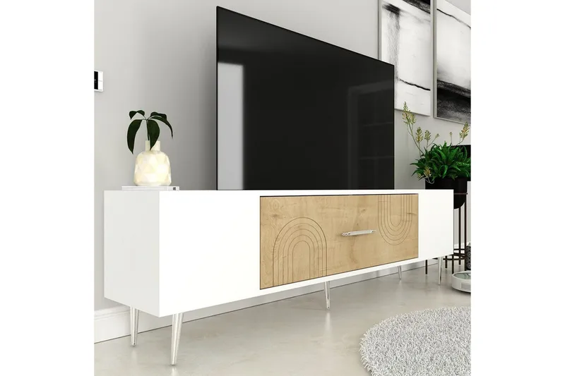 Drova TV-taso 150 cm - Tammi/Valkoinen/Hopea - Huonekalut - TV- & Mediakalusteet - Tv taso & Mediataso