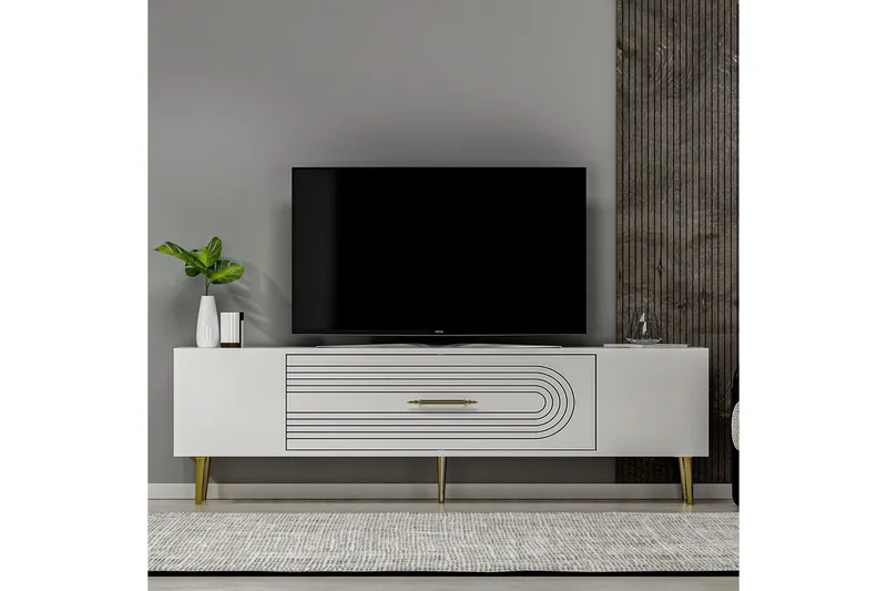 Drova TV-taso 150 cm - Valkoinen/Keltainend - Huonekalut - TV- & Mediakalusteet - Tv taso & Mediataso