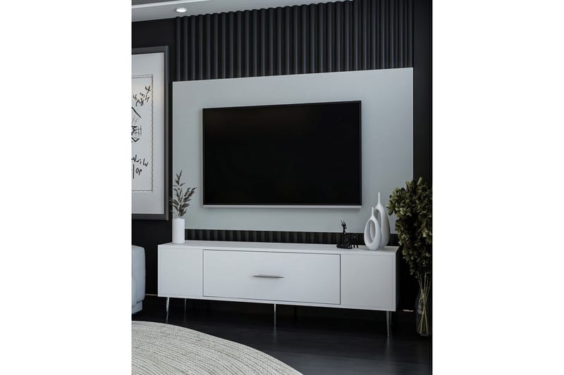 Feynor TV-taso 150 cm - Valkoinen/Hopea - Huonekalut - TV- & Mediakalusteet - Tv taso & Mediataso