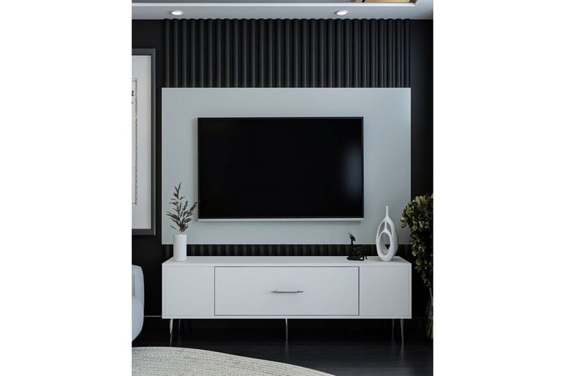 Feynor TV-taso 150 cm - Valkoinen/Hopea - Huonekalut - TV- & Mediakalusteet - Tv taso & Mediataso