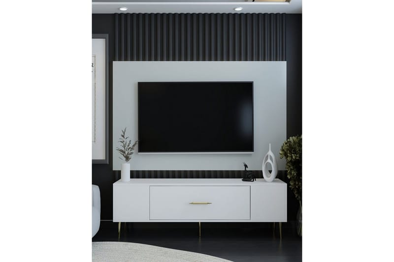 Feynor TV-taso 150 cm - Valkoinen/Keltainend - Huonekalut - TV- & Mediakalusteet - Tv taso & Mediataso