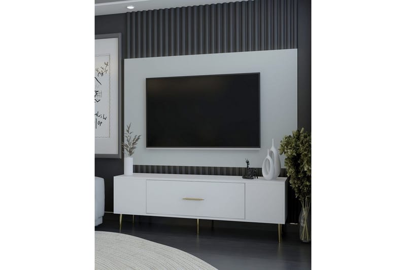 Feynor TV-taso 150 cm - Valkoinen/Keltainend - Huonekalut - TV- & Mediakalusteet - Tv taso & Mediataso