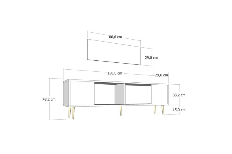 Feynor TV-taso 150 cm - Valkoinen/Keltainend - Huonekalut - TV- & Mediakalusteet - Tv taso & Mediataso