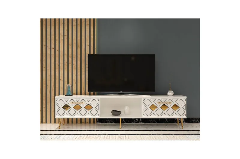 Ilna TV-taso 150 cm - Valkoinen/Keltainend - Huonekalut - TV- & Mediakalusteet - Tv taso & Mediataso