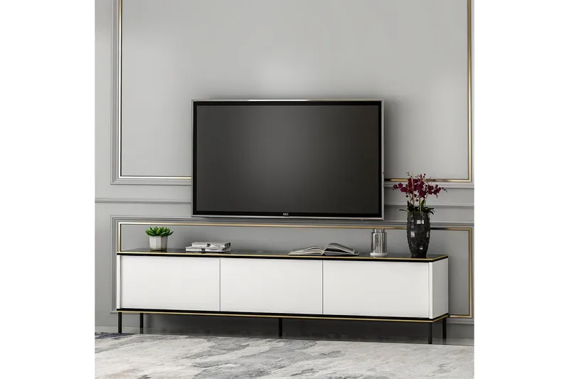 Imaj lattiaseisova tv-taso 180 cm säilytyksellä maalattua puuta - Valkoinen - Huonekalut - TV- & Mediakalusteet - Tv taso & Mediataso