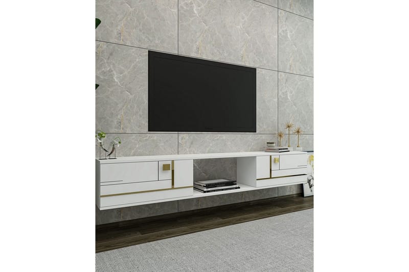 Jorin TV-taso 150 cm - Valkoinen/Keltainend - Huonekalut - TV- & Mediakalusteet - Tv taso & Mediataso