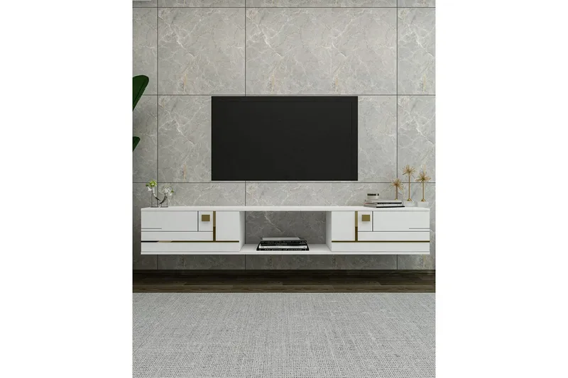Jorin TV-taso 150 cm - Valkoinen/Keltainend - Huonekalut - TV- & Mediakalusteet - Tv taso & Mediataso