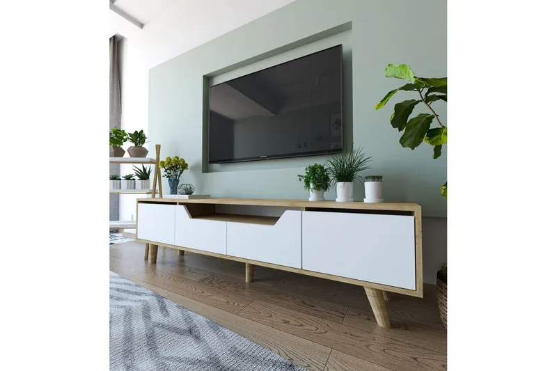 Kollumber TV-taso 180x30 cm - Ruskea/Valkoinen - Huonekalut - TV- & Mediakalusteet - Mediajalusta & seinäteline