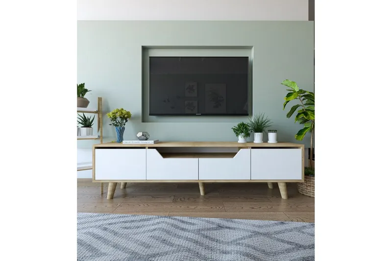 Kollumber TV-taso 180x30 cm - Ruskea/Valkoinen - Huonekalut - TV- & Mediakalusteet - Mediajalusta & seinäteline