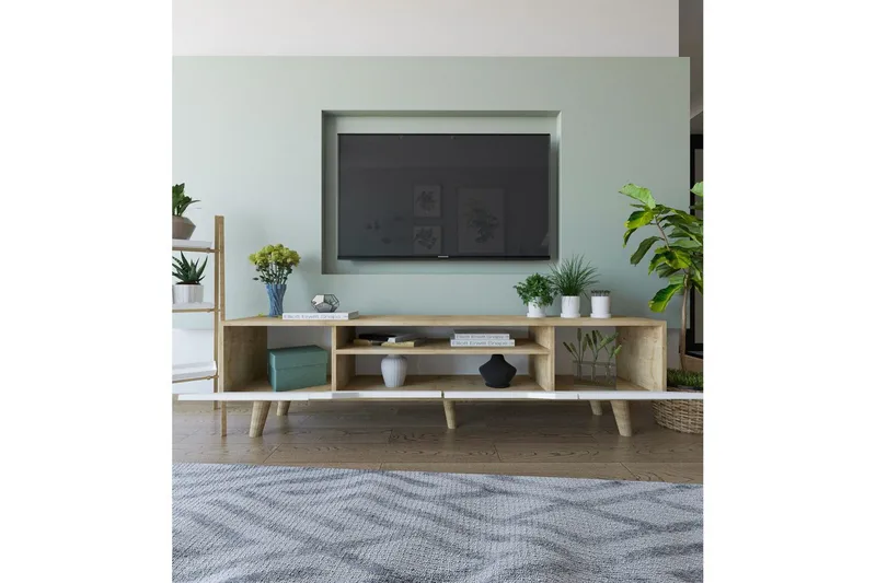 Kollumber TV-taso 180x30 cm - Ruskea/Valkoinen - Huonekalut - TV- & Mediakalusteet - Mediajalusta & seinäteline