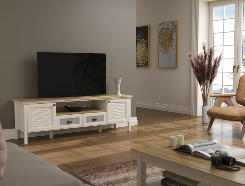 Lopira TV-taso 180 cm - Kerma, tammi, harmaa - Huonekalut - TV- & Mediakalusteet - Mediajalusta & seinäteline