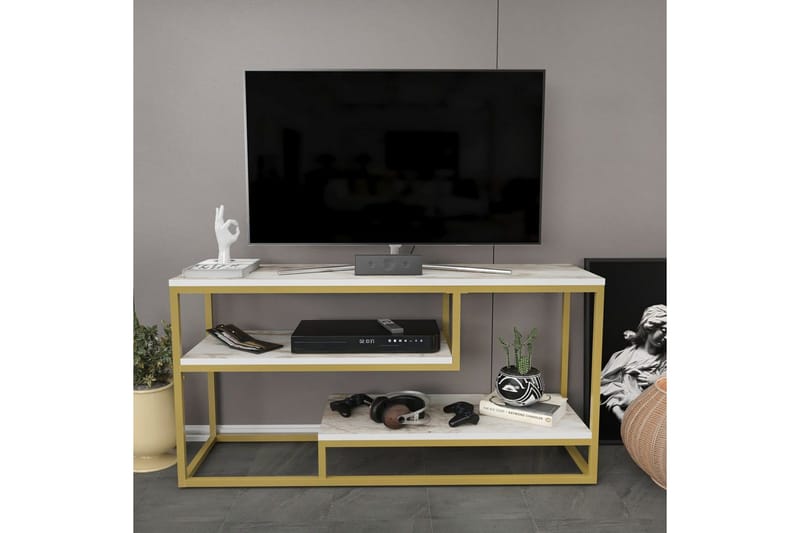 Lorin lattialle sijoitettava tv-taso 120 cm säilytystilalla maalattua puuta - Valkoinen - Huonekalut - TV- & Mediakalusteet - Tv taso & Mediataso