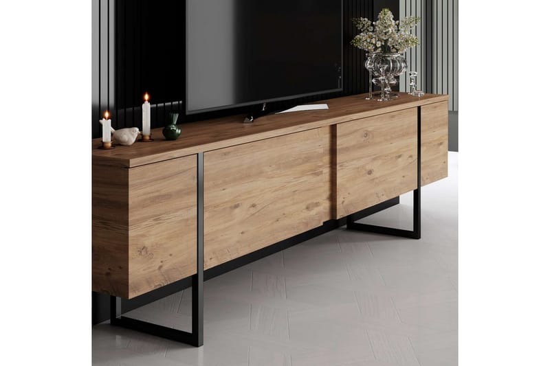 Luxe lattiaseisova tv-taso 180 cm säilytyksellä mäntyinen - Beige - Huonekalut - TV- & Mediakalusteet - Tv taso & Mediataso