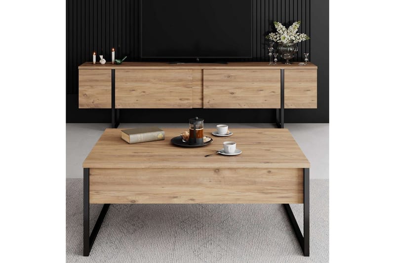 Luxe lattiaseisova tv-taso 180 cm säilytyksellä mäntyinen - Beige - Huonekalut - TV- & Mediakalusteet - Tv taso & Mediataso