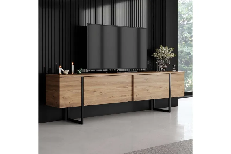 Luxe lattiaseisova tv-taso 180 cm säilytyksellä mäntyinen - Beige - Huonekalut - TV- & Mediakalusteet - Tv taso & Mediataso