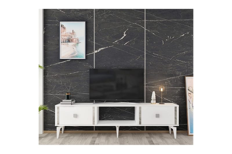 Male TV-taso 150 cm - Valkoinen/Hopea - Huonekalut - TV- & Mediakalusteet - Tv taso & Mediataso