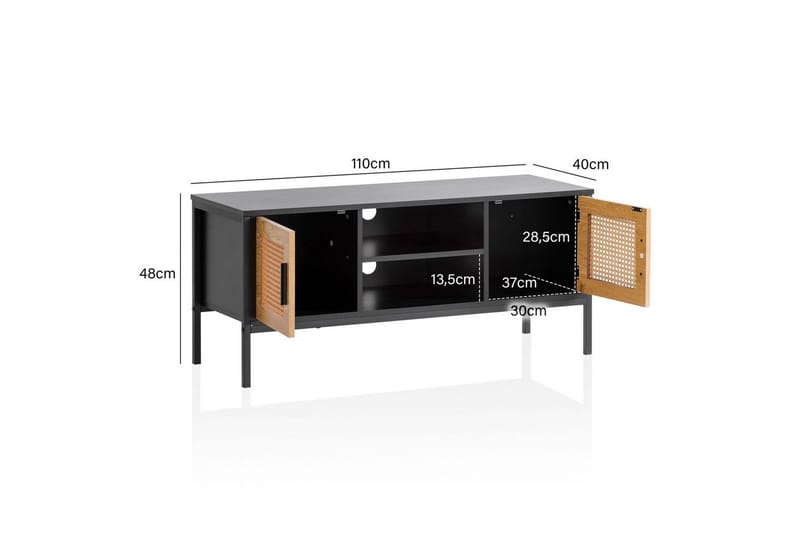 Matala kaappi Wohnling lastulevyä, jossa 2 liukuovea, wieniläinen punos, moderni tyyli Musta, tammi - Musta, tammi - Huonekalut - TV- & Mediakalusteet - Tv taso & Mediataso