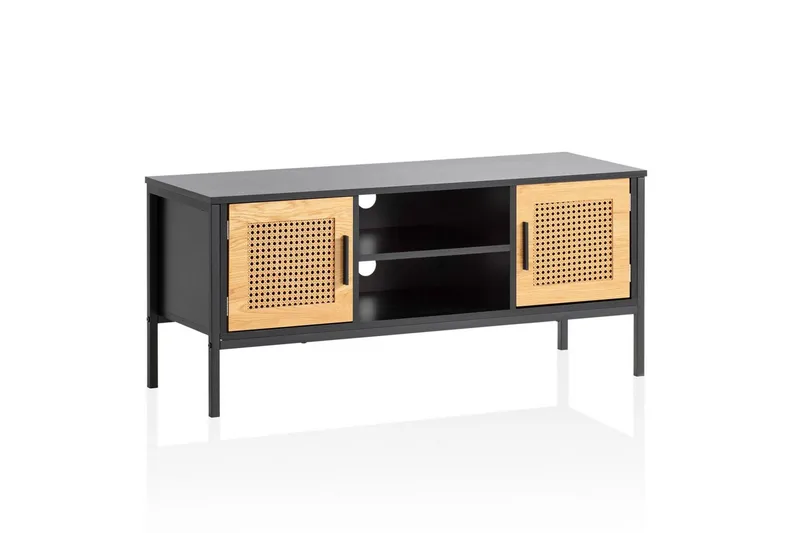 Matala kaappi Wohnling lastulevyä, jossa 2 liukuovea, wieniläinen punos, moderni tyyli Musta, tammi, Musta, tammi