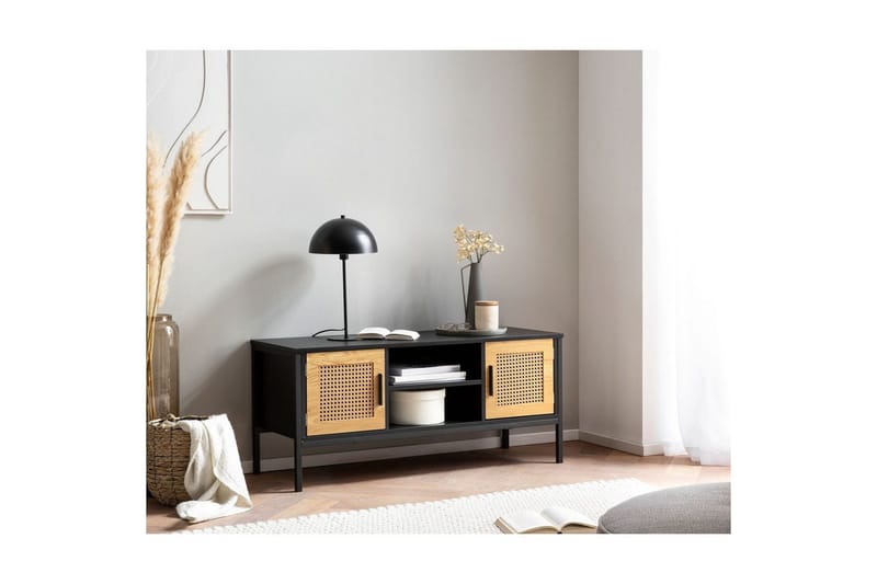 Matala kaappi Wohnling lastulevyä, jossa 2 liukuovea, wieniläinen punos, moderni tyyli Musta, tammi - Musta, tammi - Huonekalut - TV- & Mediakalusteet - Tv taso & Mediataso