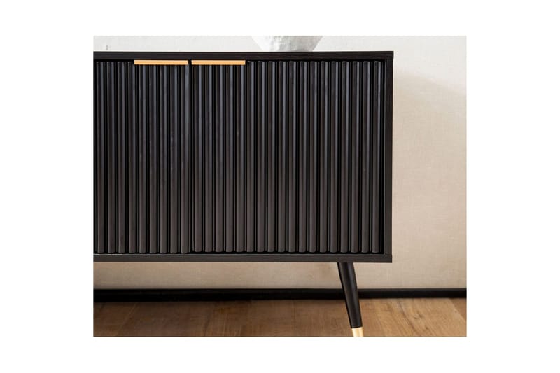 Matala kaappi Wohnling Lastulevy musta kalvolla kahdella ovella moderni tammi metallisilla jaloilla - Huonekalut - TV- & Mediakalusteet - Tv taso & Mediataso