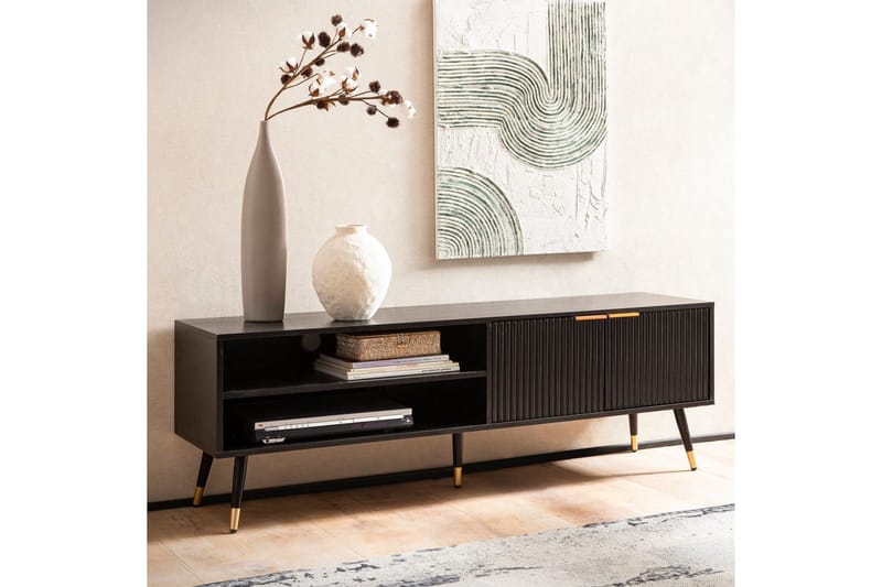 Matala kaappi Wohnling Lastulevy musta kalvolla kahdella ovella säilytyslaatikko moderni - Huonekalut - TV- & Mediakalusteet - Tv taso & Mediataso